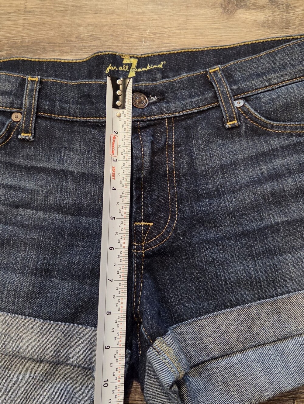 7 For All Mankind, Women's Disressed Cuffed Denim Shorts, Size:30 - Picture 3 of 6